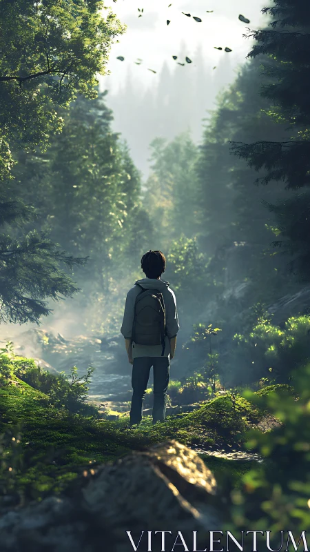 Morning forest hush welcomes the lone backpacked dreamer