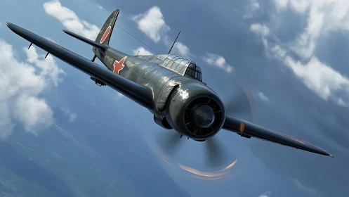 Single-engine military aircraft in shallow banking flight.