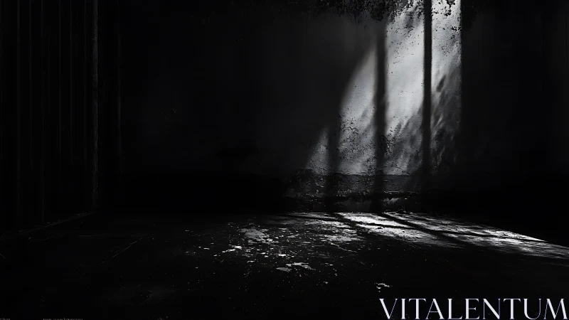 Prison shadows pour across a cracked concrete floor in silence.