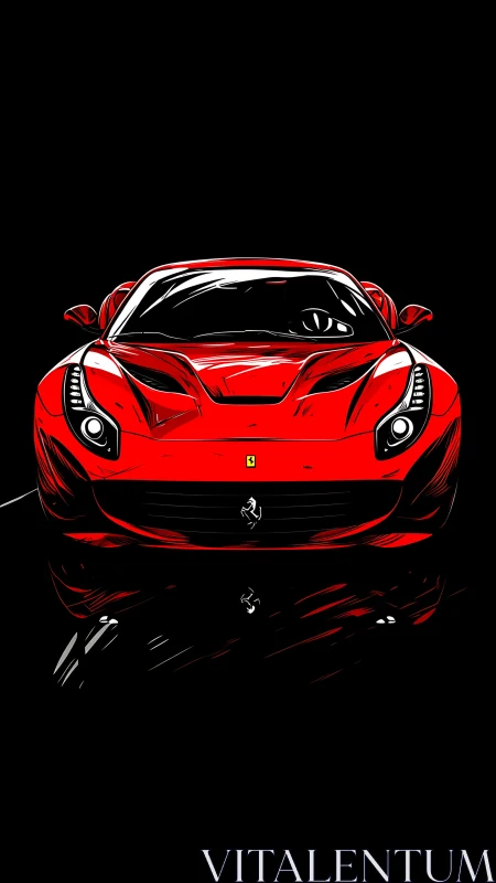 Front view red sports coupe on black digital background.