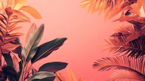 Digitally rendered tropical foliage frames empty center