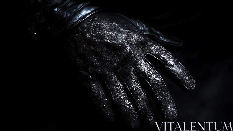 Gloved hand emerges from darkness in dramatic close-up shot.