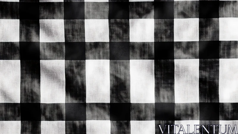 Black white gingham textile with structured woven grid pattern.