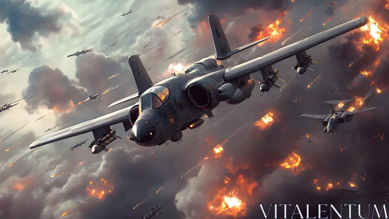 Storm-gray attack jets cutting through explosive warzone skies.