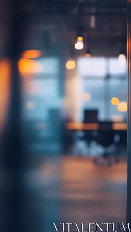 Bokeh-Layered Office Interior: Chromatic Blur and Depth Compression.