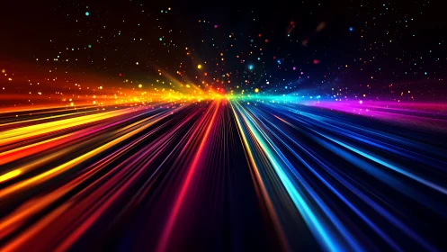 Colorful light speed lines in abstract digital space.