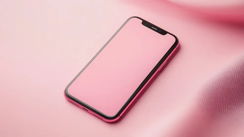 Pink smartphone with blank screen against matching background