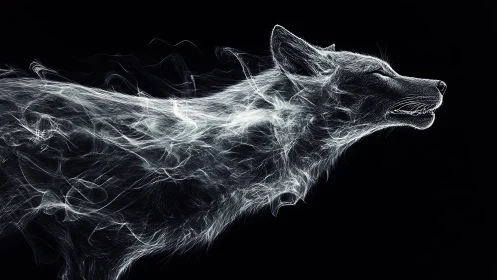 Luminous energy wolf silhouette emerges from black void