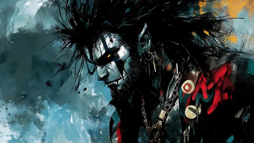 Storm-bred punk shaman stalks through electric paintstorm