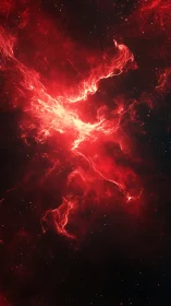 Fiery red nebula drifts through deep, star-speckled space