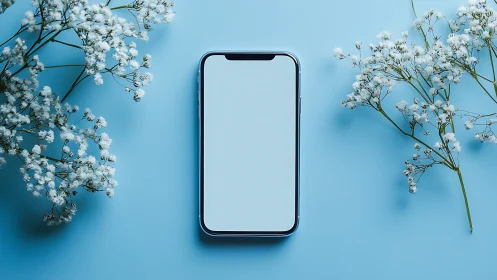 Blank Phone Surrounded by Delicate White Flowers.
