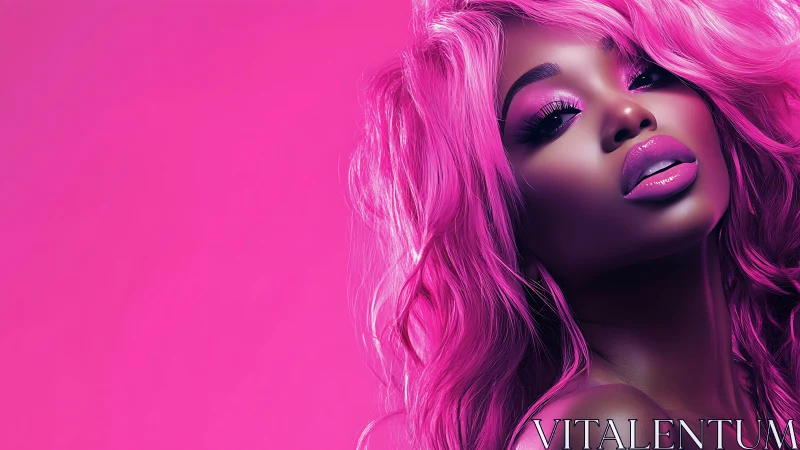 Electric pink siren portrait drenched in neon glamour.