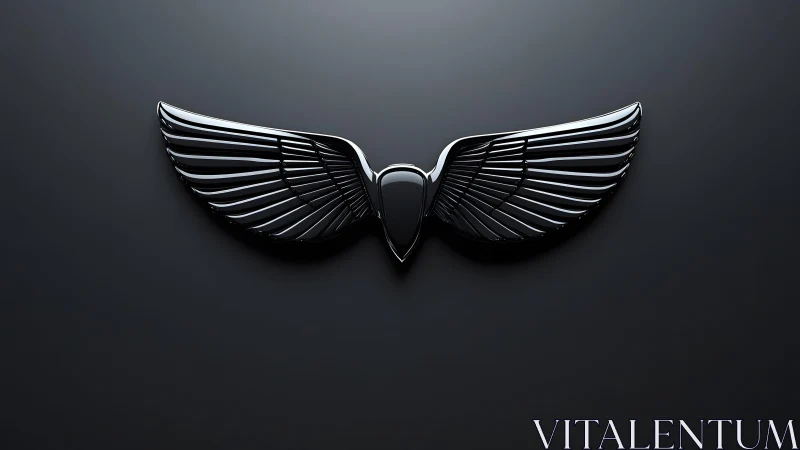 Sleek metallic wing emblem on dark minimalist background.