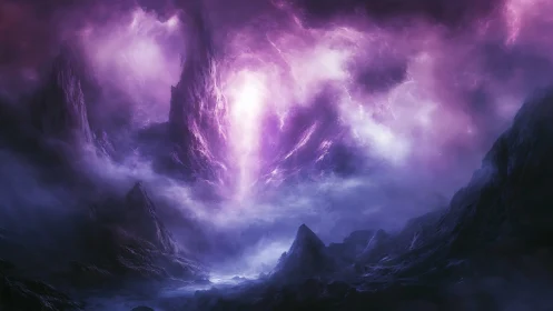 Violet storm portal tears open above obsidian valley.