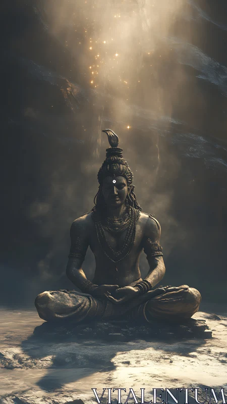 Golden meditative deity bathed in falling starlight glow.