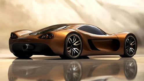 Bronze supercar concept glows against a blurred desert backdrop.