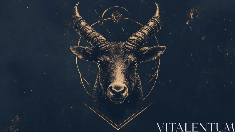 Stylized horned bovine head centered on dark textured field