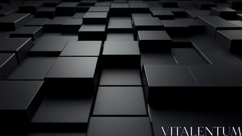 Sleek staggered black cubes forming abstract geometric field.