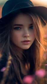 Young woman portrait in soft warm light with shallow depth