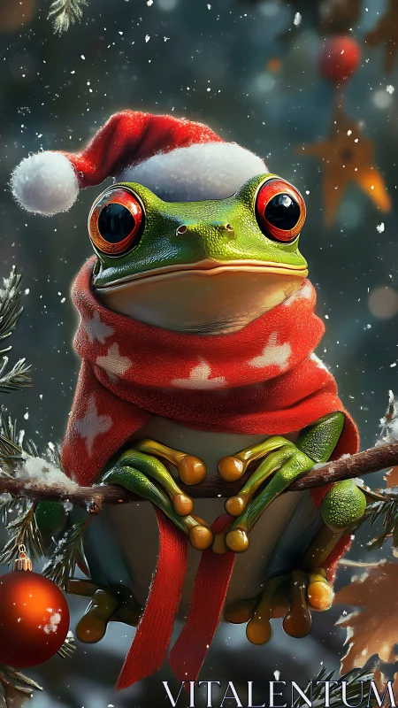 Santa-hatted tree frog quietly rules the twinkling boughs