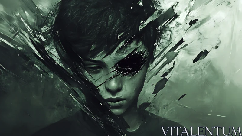 Fragmented portrait shows boy dissolving into abstract shards