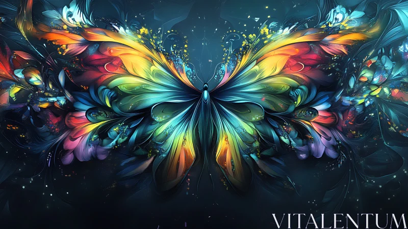 Symmetric neon fractal butterfly with luminous feathered wings