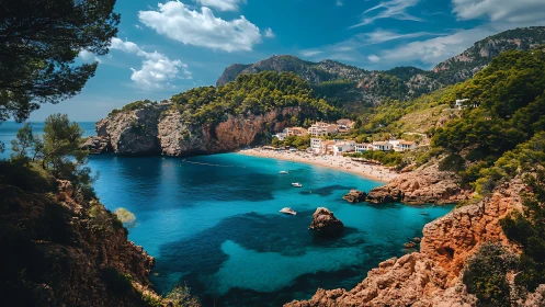 Turquoise Cove: Mediterranean Coastal Paradise Framed by Limestone Cliffs.