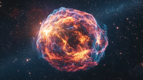 Fiery cosmic nebula core glows against dense starfield backdrop.