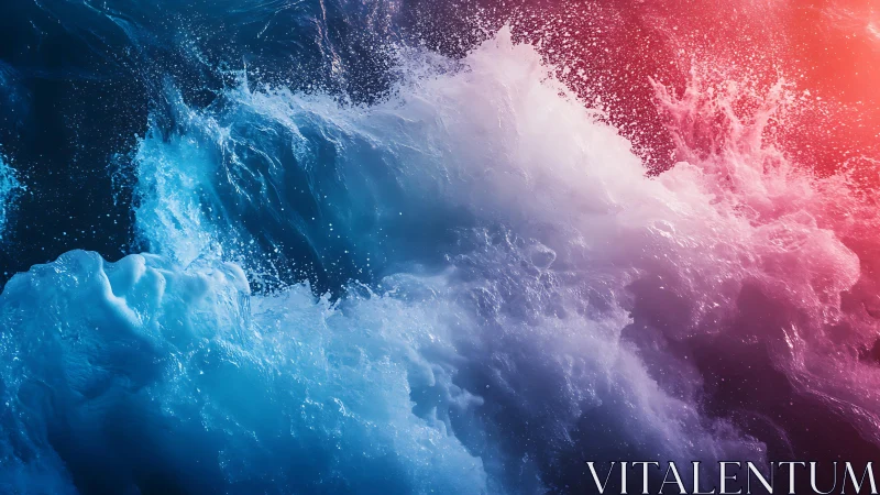Dramatic Ocean Wave Splash with Vivid Blue and Red Lighting.