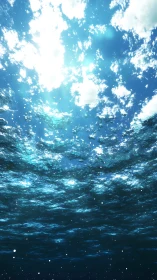 Subsurface ocean view captures refracted sunlight and caustic waves