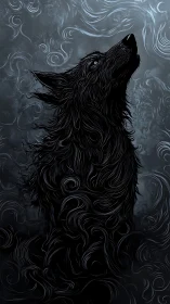 Shadow wolf silhouette within swirling nocturnal mist.
