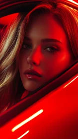 Crimson dashboard glow wraps a contemplative driver’s gaze