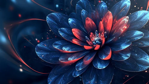 Radial macro of bioluminescent fractal flower with spectral glow