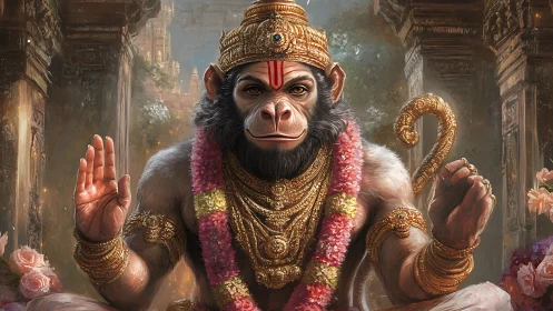 Hanuman-inspired divine monkey warrior radiates serene power