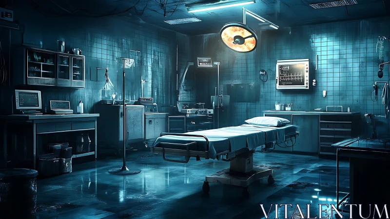 Moody blue operating room filled with quiet cinematic tension.