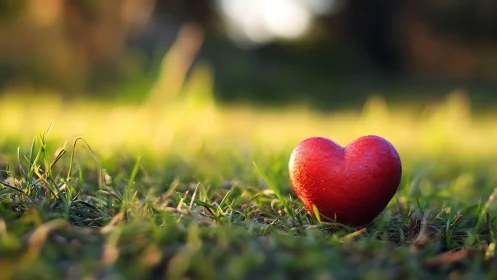 Red Heart-Shaped Fruit on Verdant Grass Surface.