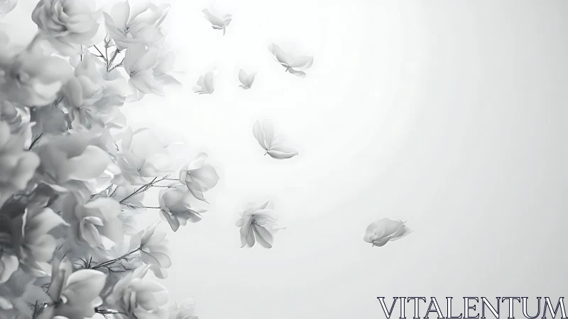 White Flower Petals in Motion Against Ethereal Background.