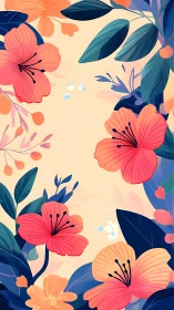 Botanical illustration with layered flora and geometric composition elements