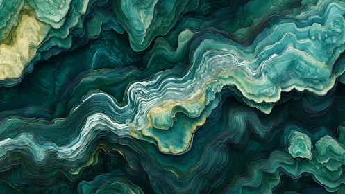 Layered teal abstract waves with fluid mineral contours
