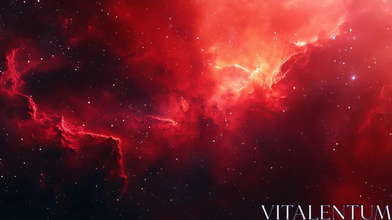 Ionized hydrogen nebula forms red emission cloud with dense starfield