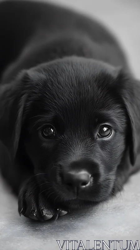 High-contrast close-up of black puppy with shallow depth-of-field