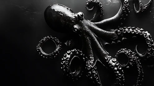 Midnight cephalopod maestro swirling in inky silver gloom.