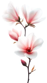 Magnolia Bloom with Pink Petals and Dark Buds
