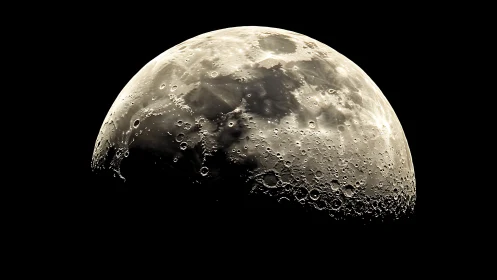 Telescopic lunar terminator revealing cratered south limb.