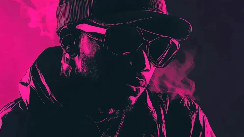 Neon smoke and shadows frame a quiet moment of cool.