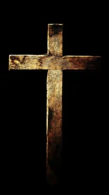 Weathered timber cross cleaves the darkness with quiet fire