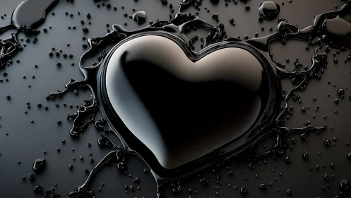 Rendered heart form amid liquid surface dynamics.