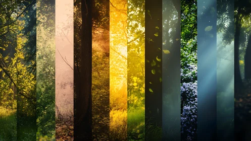 Segmented forest panorama reveals temporal light transitions