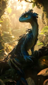 Jungle hatchling dragon resting in sun-drenched emerald hush.