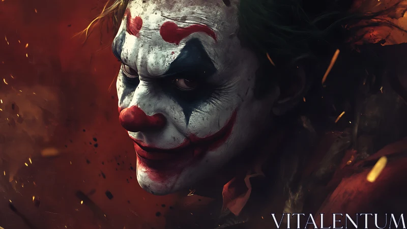 Sinister clown portrait emerges from burning darkness